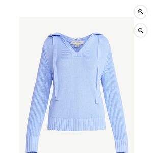 Free Assembly Light Blue V-Neck Hooded Sweater